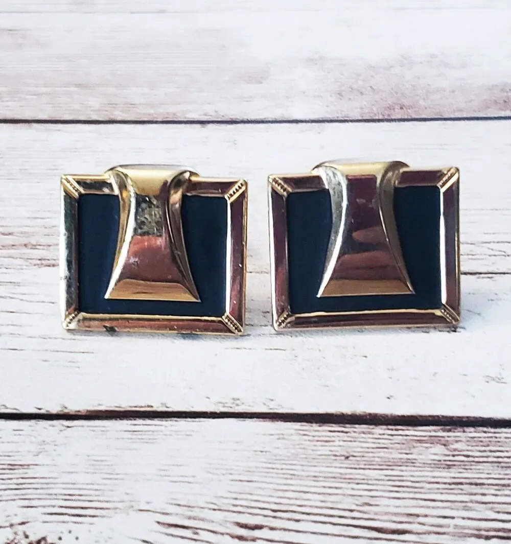 Vintage Cufflinks - Black & Gold Tone Square